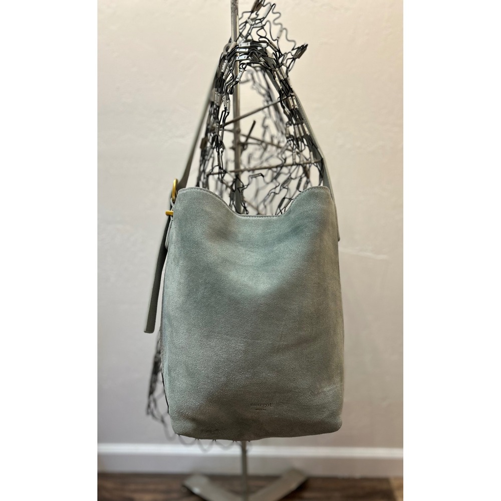 Margot New York Sage Green Suede Hobo Bag Adjustable Strap Gold Hardware